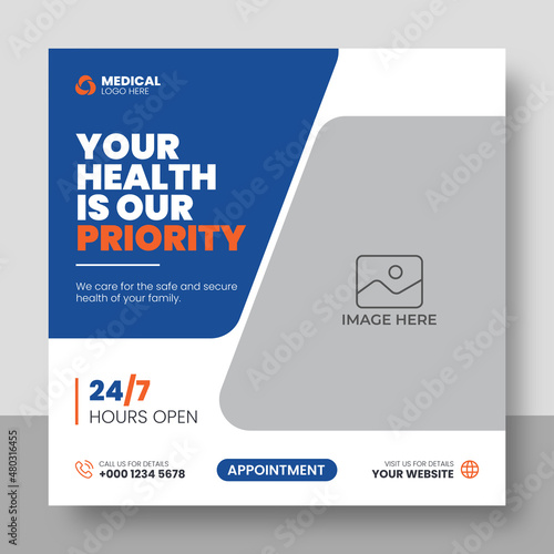Medical healthcare square flyer social media post web promotion banner template