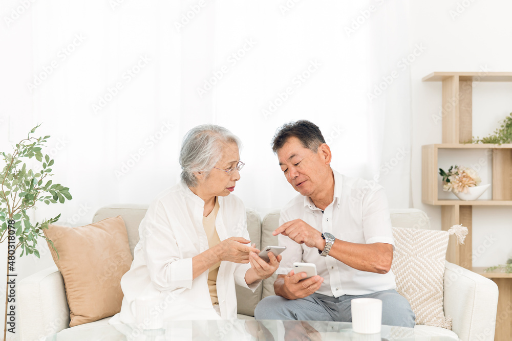Obraz premium スマホを使う老夫婦（困る） 
