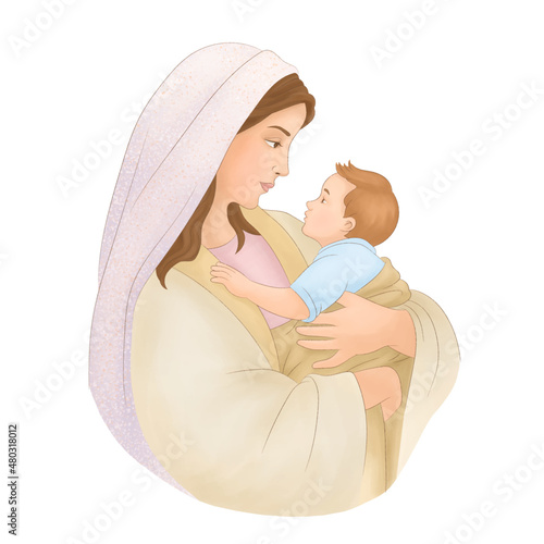 Mother holding newborn baby in her arms.