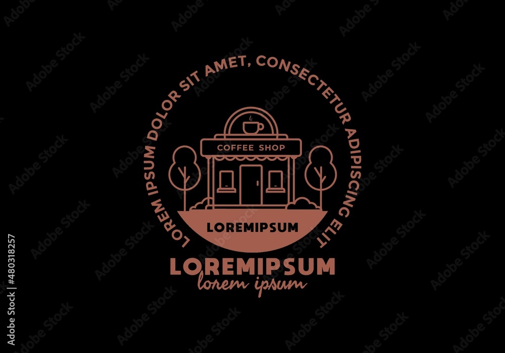 Fototapeta premium Coffee shop line art flat illustration