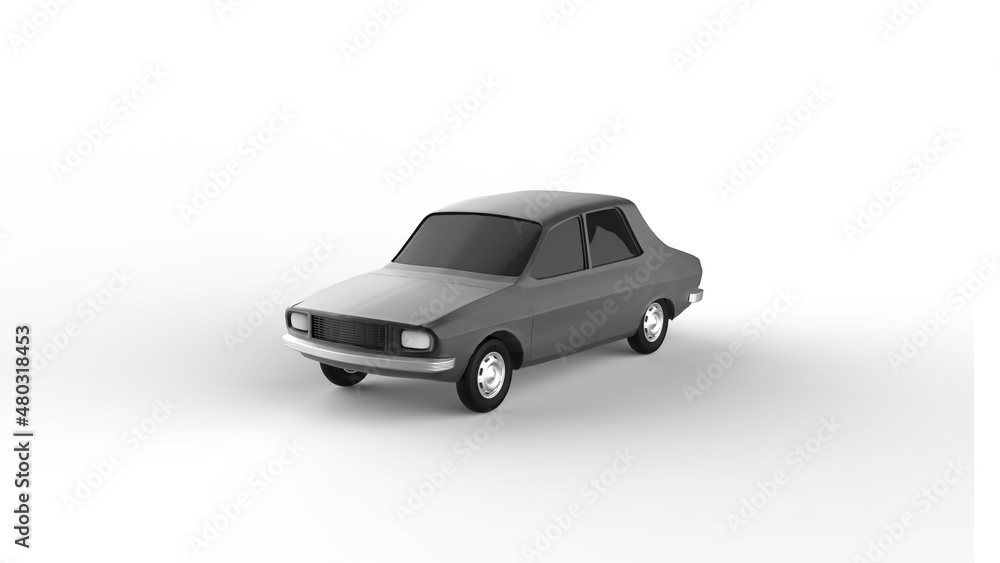 black car angle view with shadow 3d render