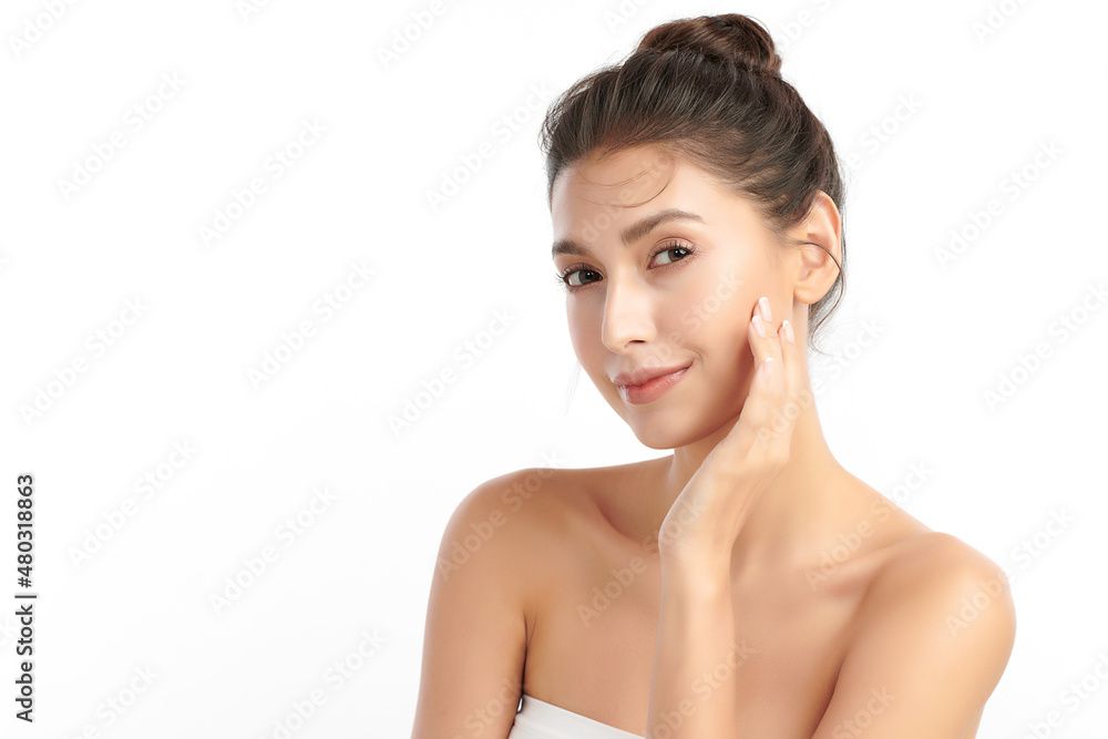 Beautiful young asian woman with clean fresh skin on white background, Face care, Facial treatment, Cosmetology, beauty and spa, Asian women portrait. Beautiful young asian woman with clean fresh skin on white background, Face care, Facial treatment, Cosmetology, beauty and spa, Asian women portrait.