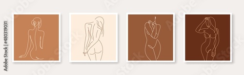 Billede på lærred Woman Naked Body Line Drawing Set