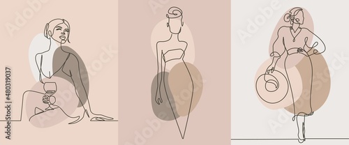 Set of Abstract Minimalist Elegant Female Figure. Vector Fashion Modern Ilustration of Female Silhouette in a Trendy Linear Style. Elegant Art Design for Wall Decor, Posters, Prints, Social Media. 