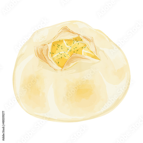 お惣菜パンの手描き水彩風イラスト