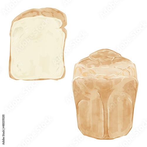食パンの手描き水彩風イラスト
