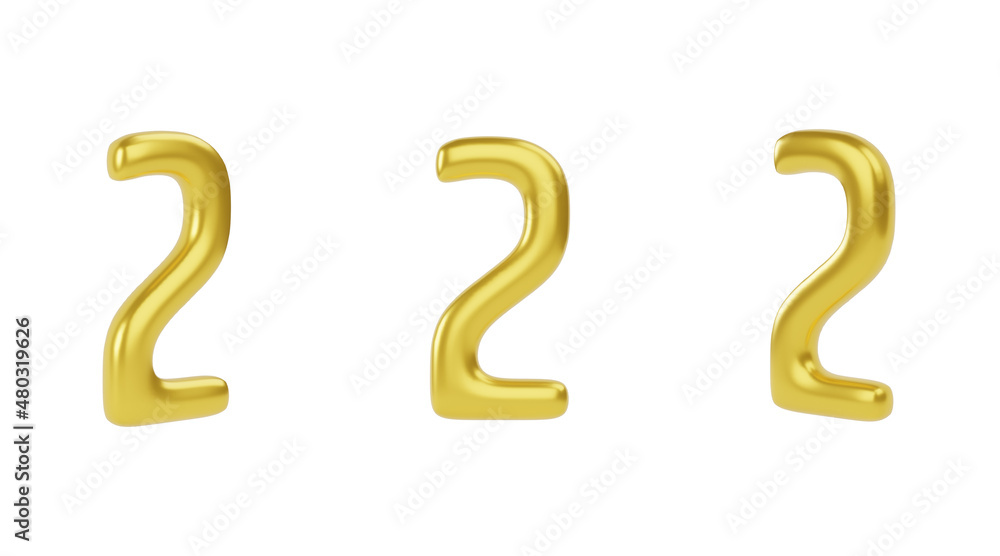 3d Golden Balloons number 2 two isolated white background. 3d render illustration.. 3d Golden Balloons number 2 two isolated white background. 3d render illustration..