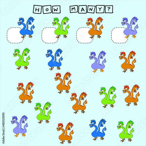 How many counting game with funny cute monsters. Worksheet for preschool kids  kids activity sheet  printable worksheet  