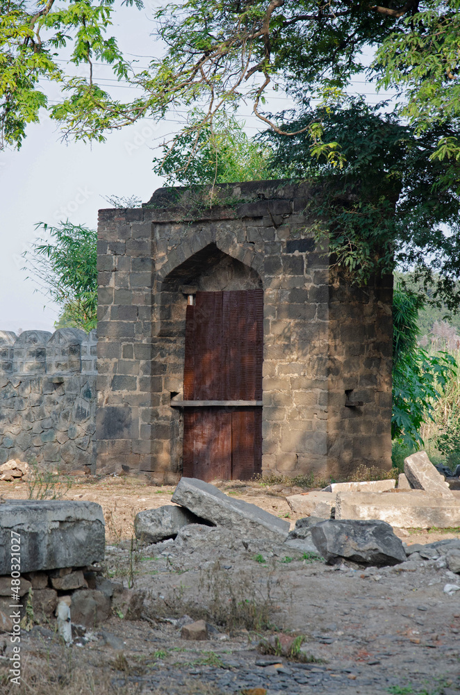 Old gate near Habashi Mahal, also know as Malik Ambar Palace, it was built around 1590, it is located in Junnar, near Pune, Maharashtra, India