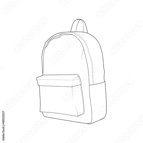 Bagpack outline drawing vector, Bagpack in a sketch style, trainers template outline, vector Illustration.
