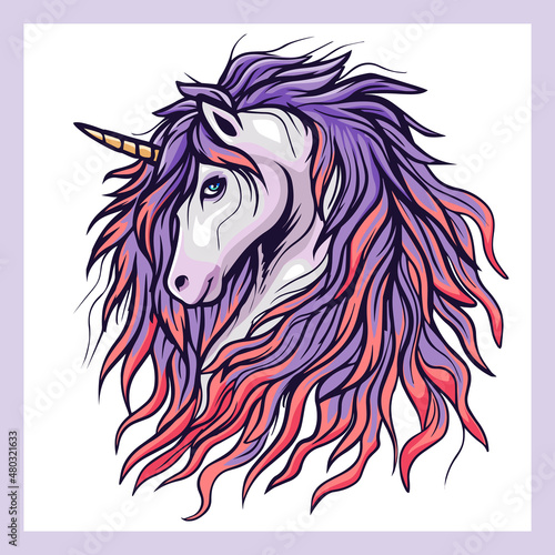 Fototapeta Naklejka Na Ścianę i Meble -  Realistic fantasy mascot Beautiful unicorn head