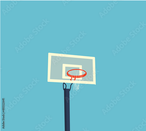 Basketball hoop on blue sky backboard. Sportive basket with ring vector illustration in flat style