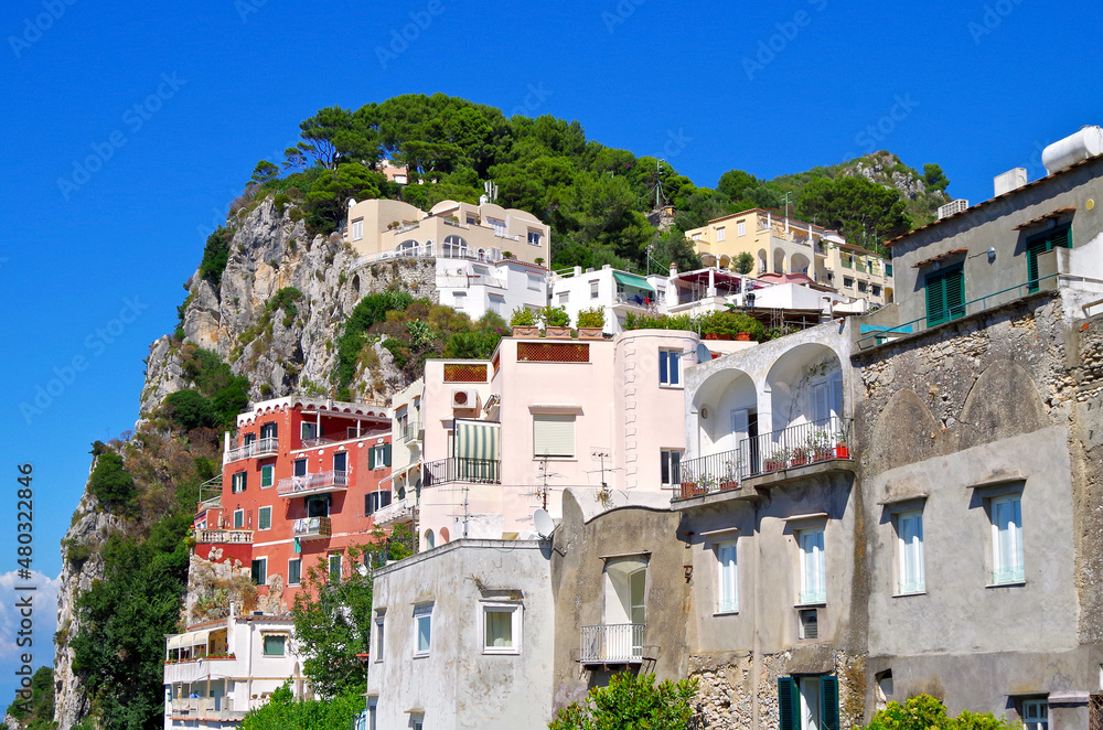 Amazing view over Anacapri town houses and Amalfi style island coast ...