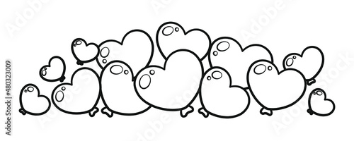 Bunch of balloons banner cartoon illustration. Valentine's day coloring book page worksheet.