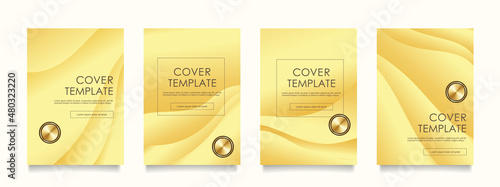 4種類の金色のグラデーションのベクターカバーデザインセット。ビジネスのパンフレット、カード、パッケージ、ポスターの背景として。
