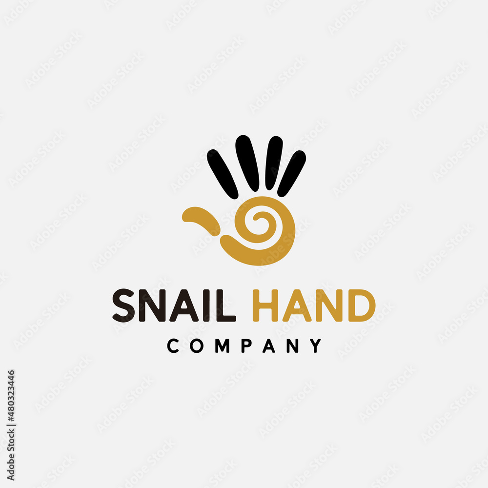 hand and snail illustration logo design