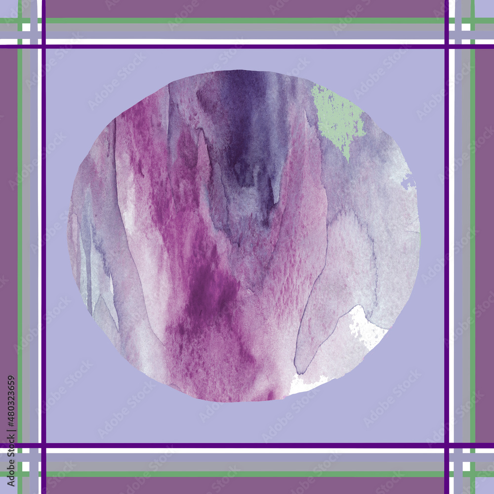 Scarf design with watercolor texture violet pink grey in circle isolated on light purple background. Scarf design with watercolor texture violet pink grey in circle isolated on light purple background.