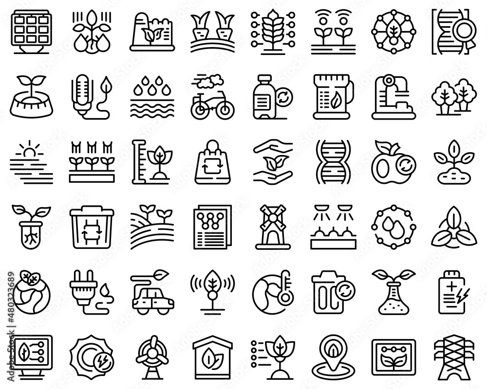 Natural technology icons set outline vector. Factory recycle. Innovation data Natural technology icons set outline vector. Factory recycle. Innovation data