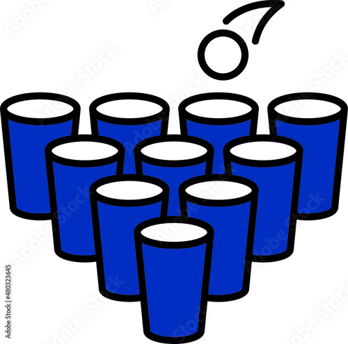 Beer pong, plastic cups for drinks. Game ball.