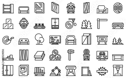 Furniture manufacture icons set outline vector. Making assemble. Making board