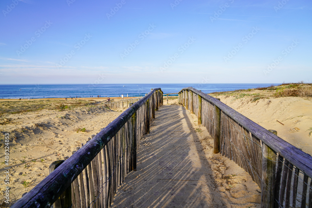 pathway wooden to access beach in talmont saint hilaire vendee France pathway wooden to access beach in talmont saint hilaire vendee France