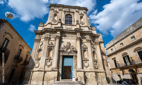 Lecce, Puglia, Italy. August 2021. View of the facade of the church of Santa Chiara in the historic center.
