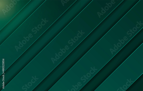 Abstract green background with diagonal volumetric lines. Vector illustration.
