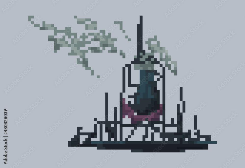 Illustration of a part of industrial chemical factory in pixel art style