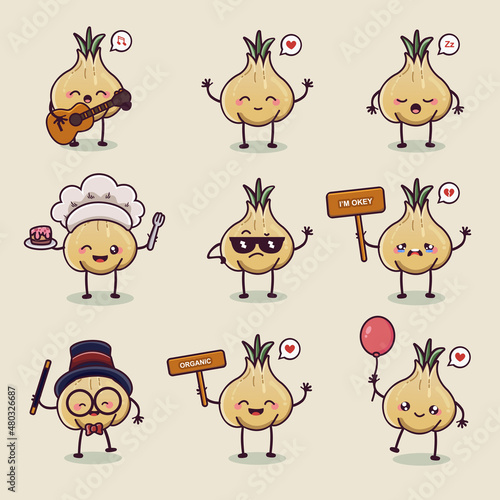 cute garlic kawai character collection