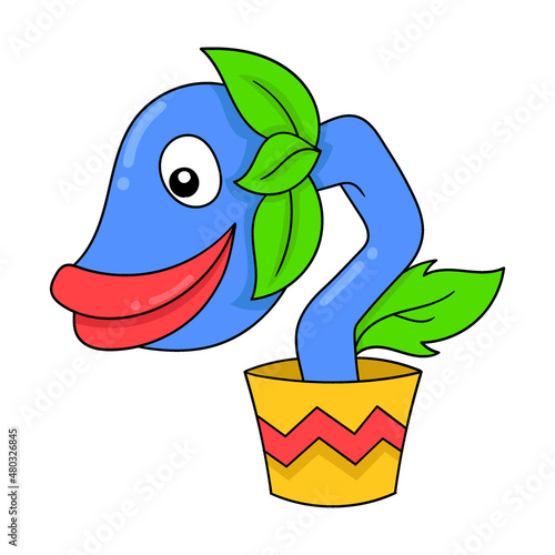 cute faced live plants in the garden, doodle icon image kawaii
