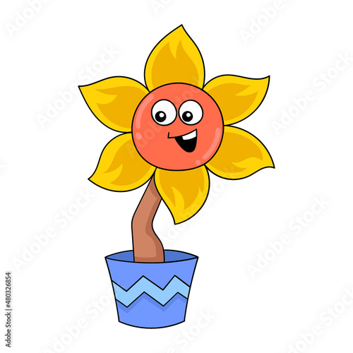 happy sunflowers in spring, doodle icon image kawaii