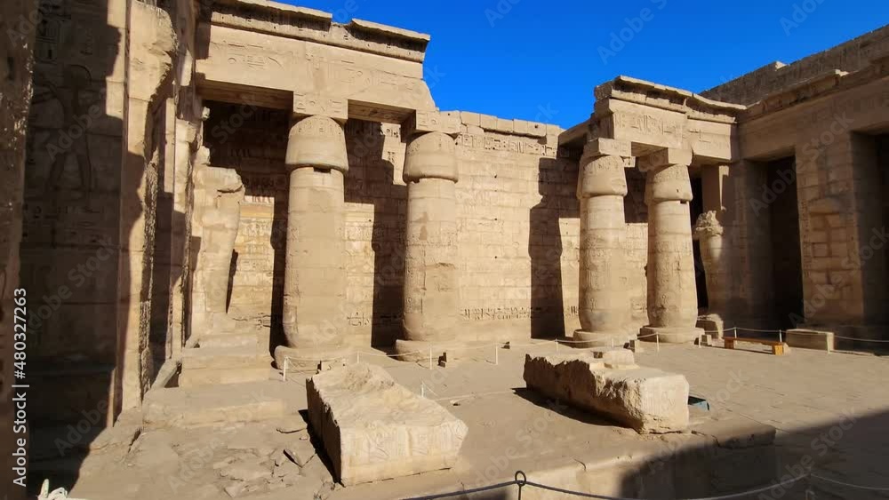 Temple of Medinet Habu. Egypt, Luxor. The Mortuary Temple of Ramesses III at Medinet Habu is an important New Kingdom period structure in the West Bank of Luxor in Egypt. Temple of Medinet Habu. Egypt, Luxor. The Mortuary Temple of Ramesses III at Medinet Habu is an important New Kingdom period structure in the West Bank of Luxor in Egypt.