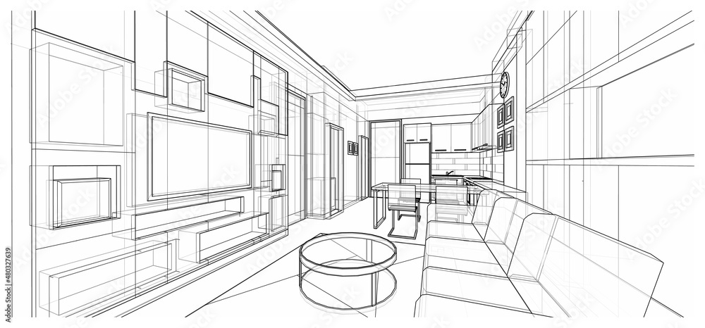 Interior design : living area sketch