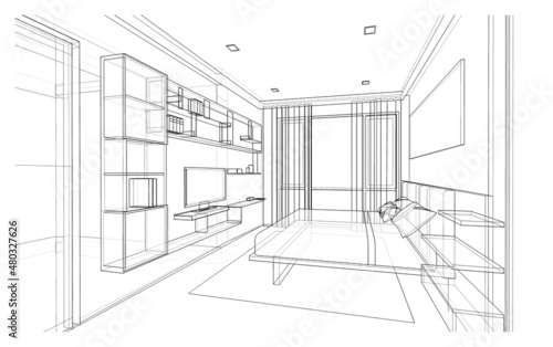 Interior design, bedroom sketch