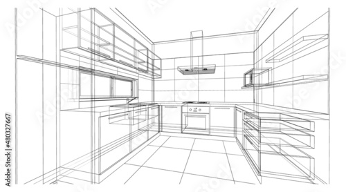 Interior design : kitchen pantry outline sketch