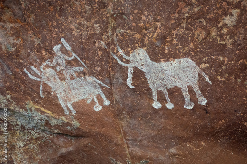 Bhimbetka Rock Shelters  Raisen  Madhya Pradesh  India. Declared a UNESCO World Heritage site in 2003  the shelters contain ancient rock art from the Upper Paleolithic to Medieval times.