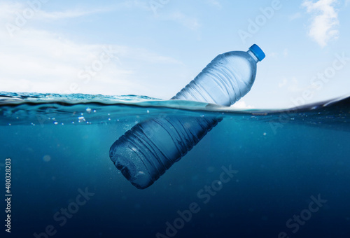 plastic bottle thrown into the sea and floating