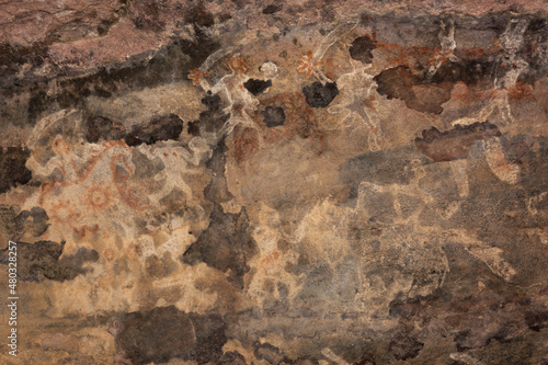 Bhimbetka Rock Shelters, Raisen, Madhya Pradesh, India. Declared a UNESCO World Heritage site in 2003, the shelters contain ancient rock art from the Upper Paleolithic to Medieval times. photo