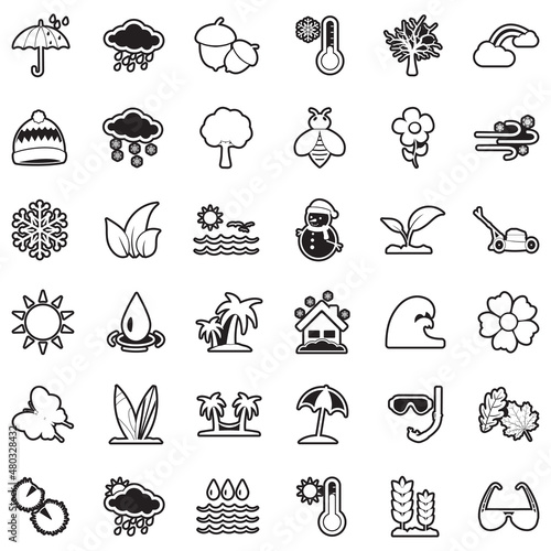 Season Icons. Line With Fill Design. Vector Illustration.