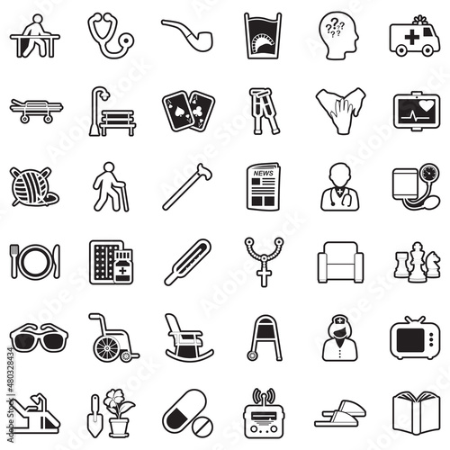 Senior Lifestyle Icons. Line With Fill Design. Vector Illustration.