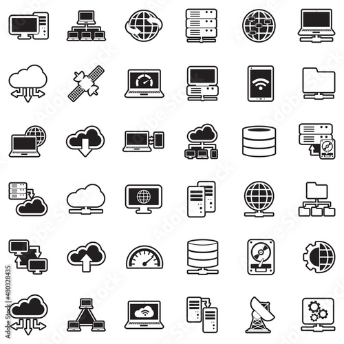 Server Icons. Line With Fill Design. Vector Illustration.