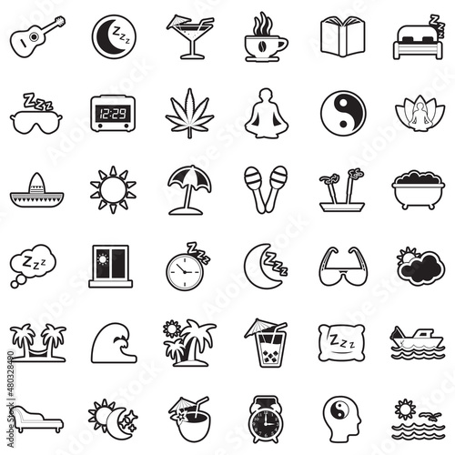 Siesta Icons. Line With Fill Design. Vector Illustration.