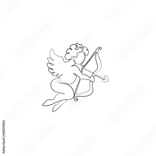 Wallpaper Mural Angel, continuous line drawing, small tattoo, print for clothes, t-shirt, emblem or logo design, Valentine's Day, greeting card, hand drawn vector illustration. Continuous line drawing. Torontodigital.ca