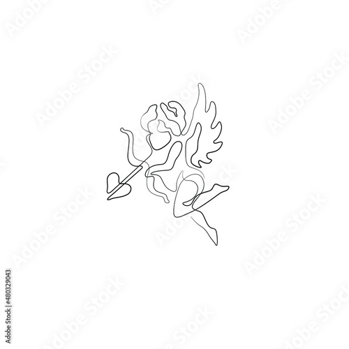Wallpaper Mural Angel continuous line drawing, small tattoo, print for clothes, t-shirt, emblem or logo design, Valentine's Day, greeting card, hand drawn vector illustration. Continuous line drawing. Torontodigital.ca
