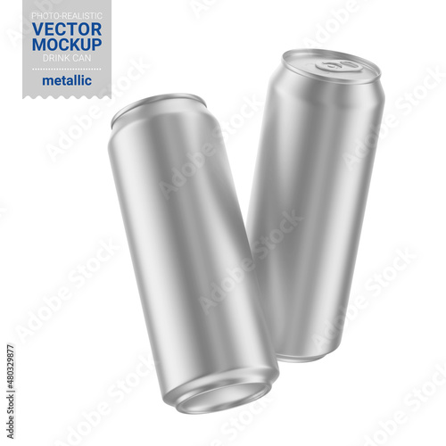Two metallic drink cans mockup. Vector illustration.