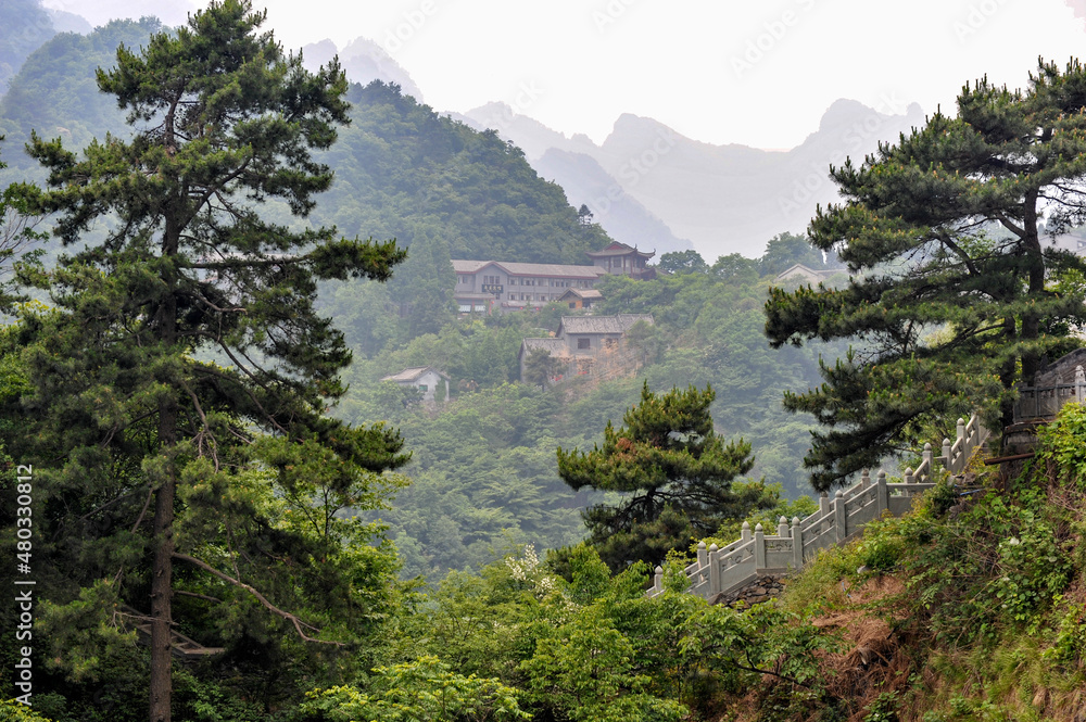 Obraz premium Wudang Mountain Scenery and Ancient Architectural Complex in Shiyan City, Hubei Province, China