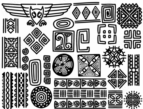 set of hand drawn tribal ob...