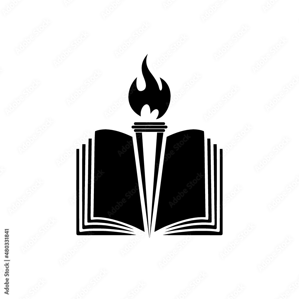 Book and torch education logo icon isolated on white background