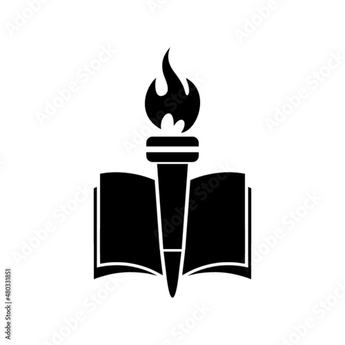 Book and torch education logo icon isolated on white background