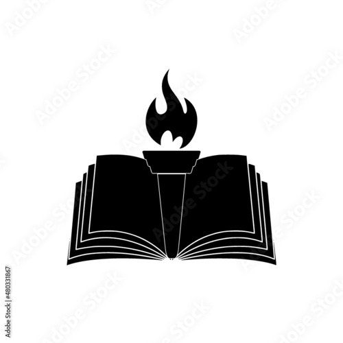 Book and torch education logo icon isolated on white background